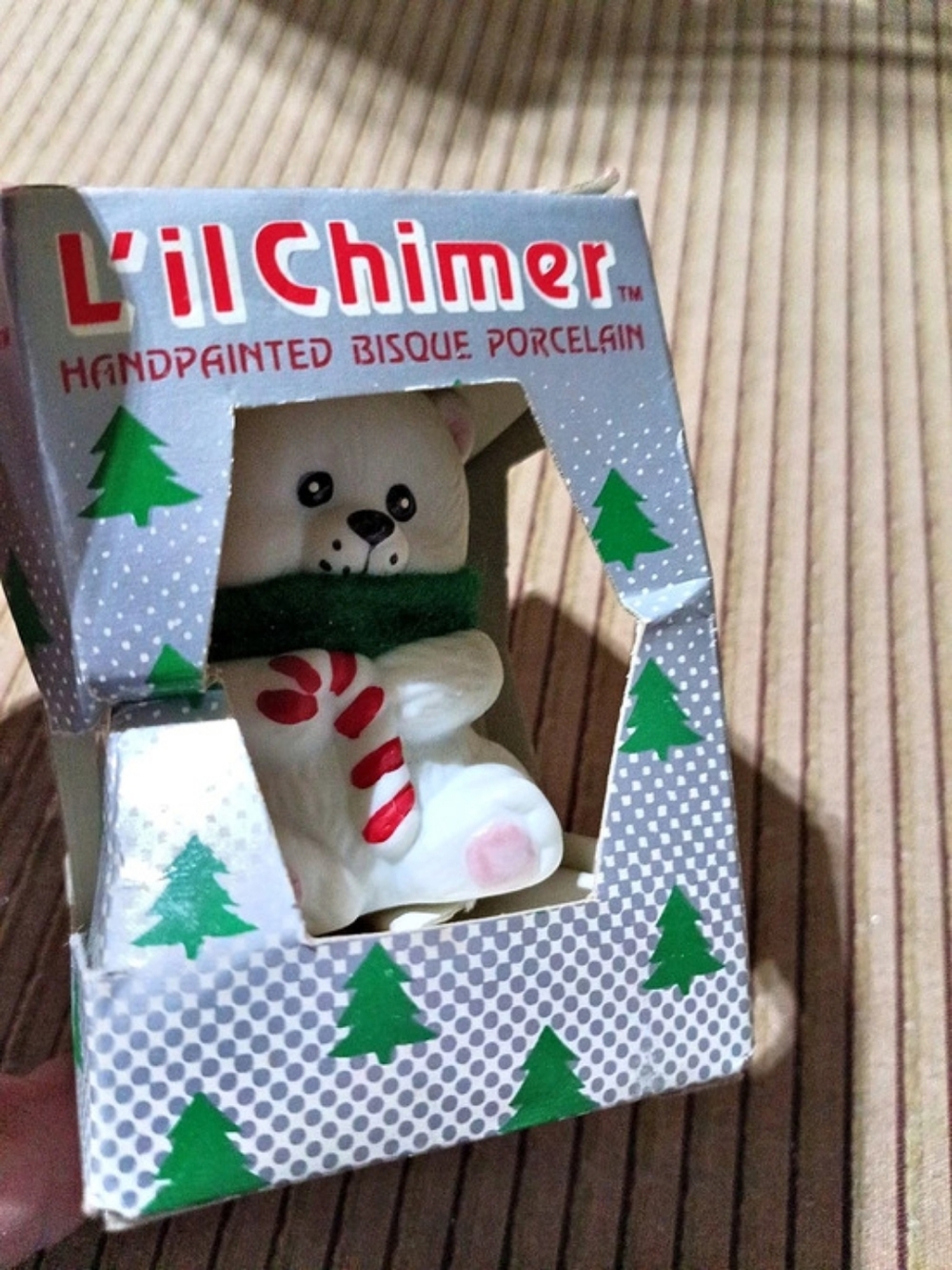 Lil' Chimer Handpainted Bisque Porcelain Bear Bell Holiday Bear Ornament